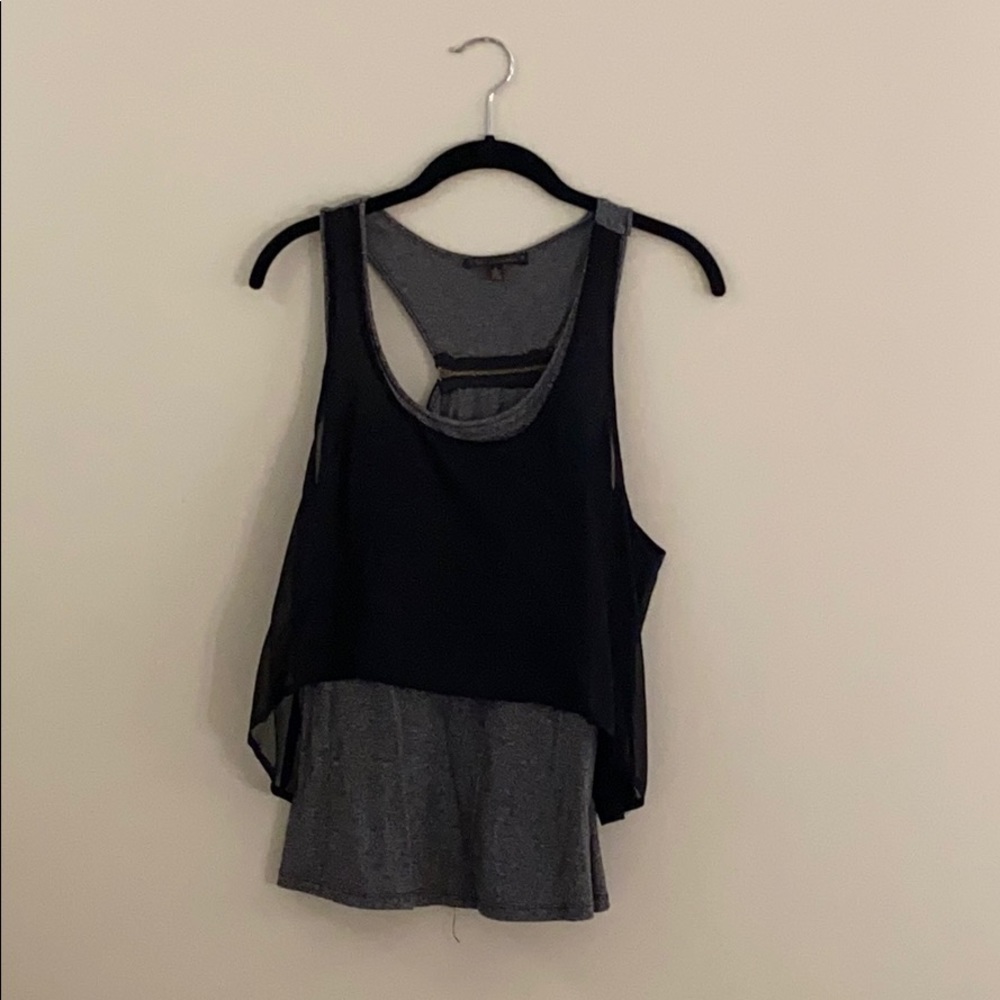 Grey tank with sheer black overlay